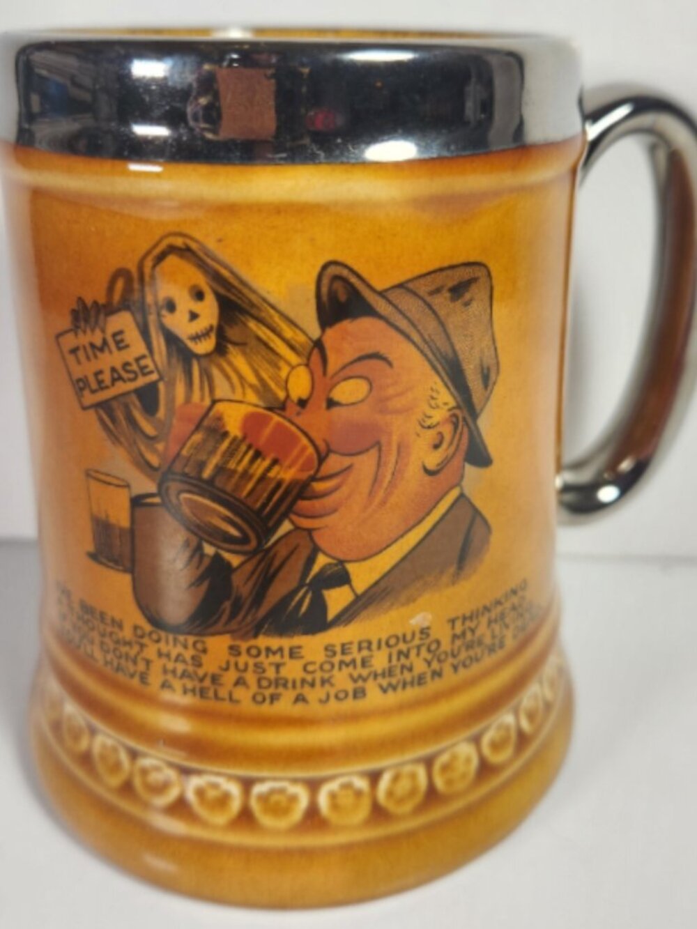 Vintage 1968 Lord Nelson Ware Humorous Stein Grim Reaper Grim Beer Mug England